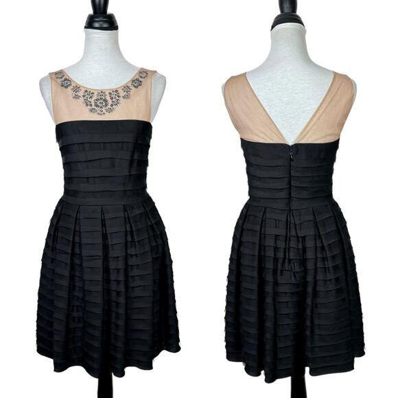 Bcbgmaxazria Marina Embellished Sleeveless Black Tiered A-line Skirt Party Dress - Picture 4 of 12
